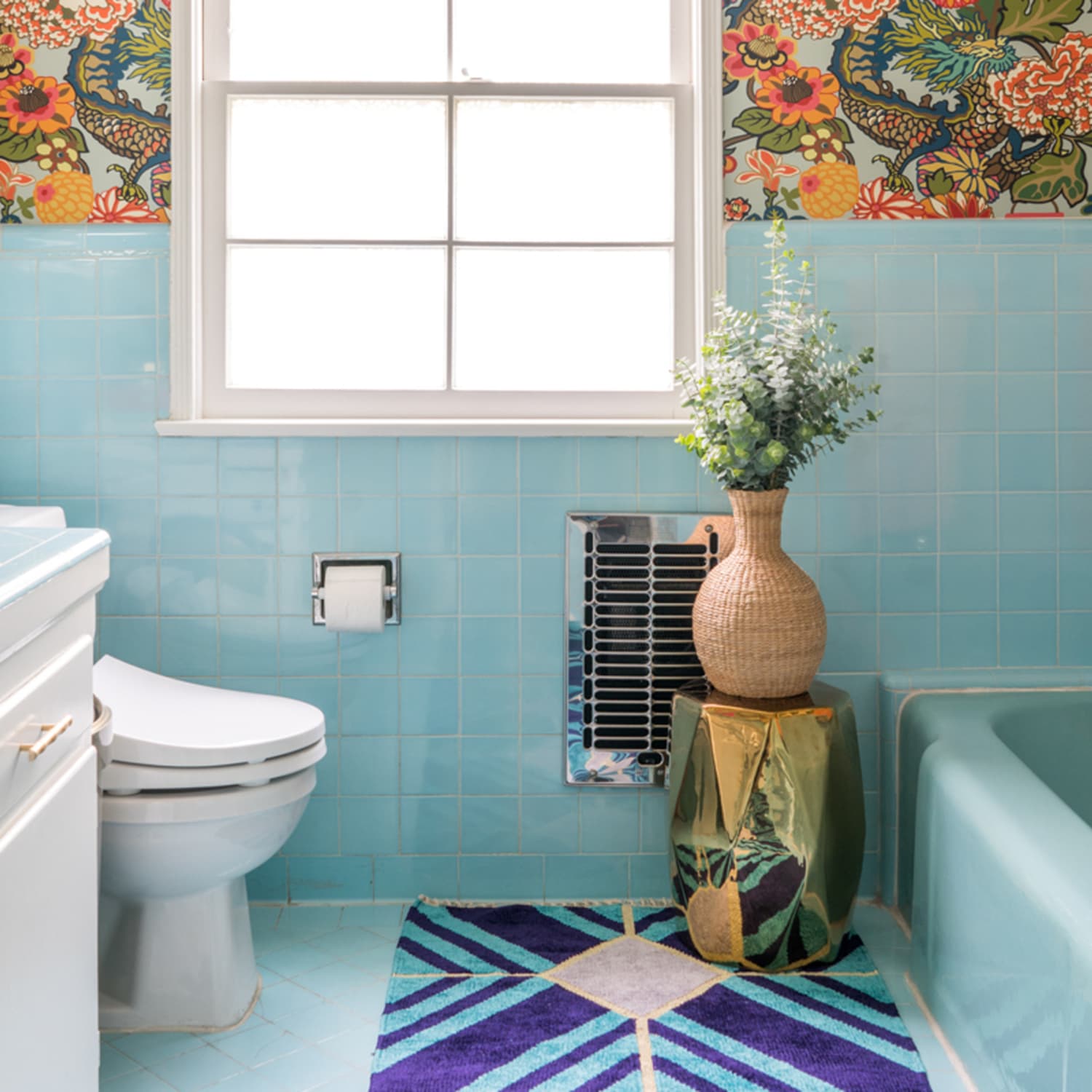 Blue deals tile bathroom